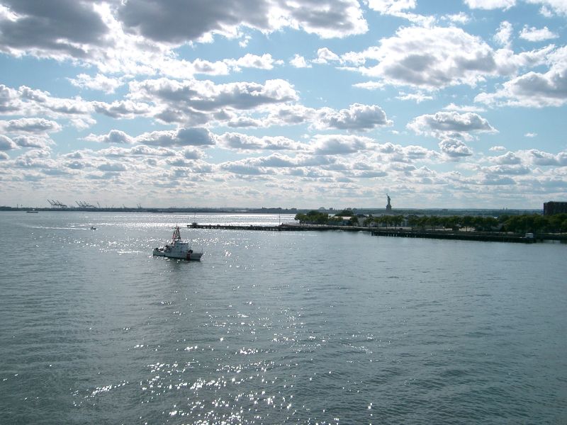 A glimpse of the Statue of Liberty as the QM2 departs