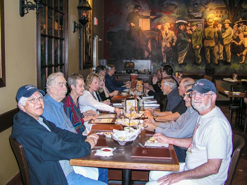 Starting at left with Harold and going 'round the table: Harold Shiroma, Charles and Betty Merritt, Annette Wooldridge, Glenda Offutt, Jack Bowling, George Huling, Doug Dreggors, Klaus Gehr, Mike Crye, Ronnie Deal, Dennis Kaplan, and Marvin Howard