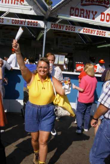 Connie Wallner spots me taking her picture at Fletcher's Corny Dog stand