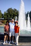 Connie snapped this picture of me with the girls in front of the garden fountain