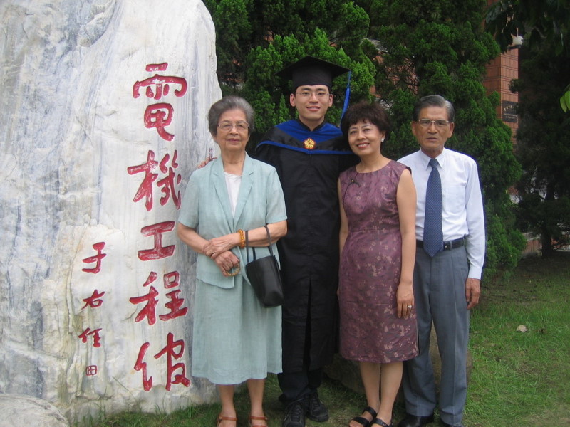 Fabian Huang with his mother, father, and grandmother