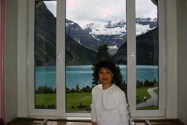 Angie at her favorite spot in Chateau Lake Louise