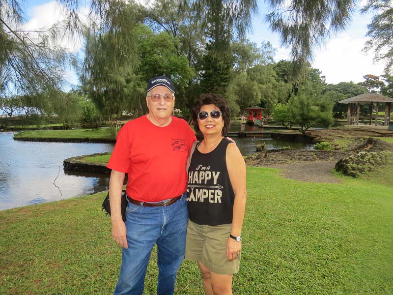 Angie and I at Liliuokalani Park and Gardens in Hilo Bay